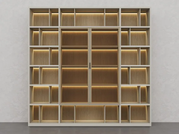 Libreria in laccato Creta e essenza legno Barrique di Fratelli Elli