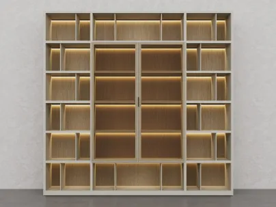 Libreria in laccato Creta e essenza legno Barrique di Fratelli Elli
