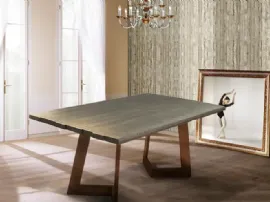 Tavolo Infinity 14 con top in legno e base in metallo di Bamart