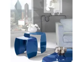 Tavolino in cristallo laccato blu Duetto di La Vetreria