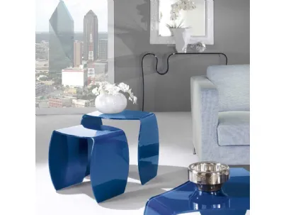 Tavolino in cristallo laccato blu Duetto de La Vetreria