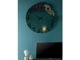 Orologio Memphis in vetro serigrafato specchiato con ingranaggi di Tonin Casa