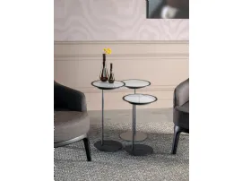 Tavolino rotondo con top in gres porcellanato con cornice in legno e base in metallo Dot di Tonin Casa