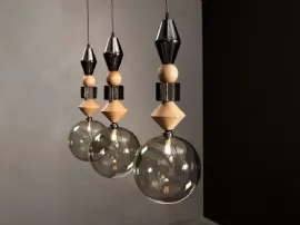 Lampada a sospensione Pandora Light in legno e vetro di Tonin Casa