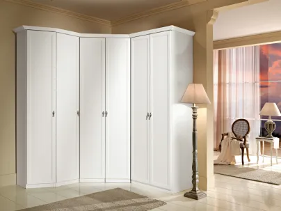 Armadio classico angolare con ante battenti in legno laccato bianco Dafne Arm056 di MCSMobili
