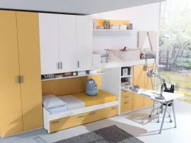 Cameretta a soppalco con scrivania in laccato bianco e giallo opaco Composizione EN19 di S75
