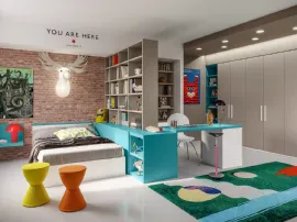 Cameretta componibile Top CM209 con libreria divisoria e scrivania di Giessegi