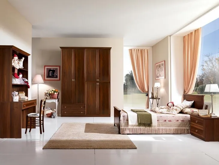 Cameretta classica in legno con zona studio Ninfea NF005 di MCSMobili