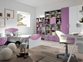 Cameretta color viola per bambine con libreria e zona studio Omnia 51 221bis di MCSMobili