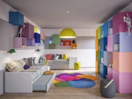Cameretta Top CM201 con letto e divano letto in laccato opaco satinato dai colori vivaci di Giessegi
