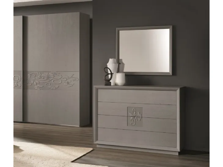 Comò Frassino Grey con decoro intarsiato centrale di Euro Design