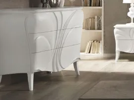 Gruppo Notte Fiocco dallo stile bombato con intarsio in Frassino Bianco di Euro Design