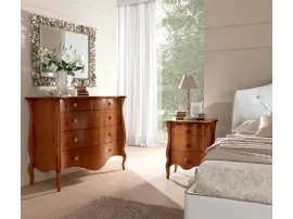 Comodino classico a tre cassetti con pomoli a forma di fiore Leopardi Noce di Euro Design