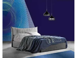 Letto matrimoniale in tessuto con testiera sagomata e box contenitore Aries di Lettissimi