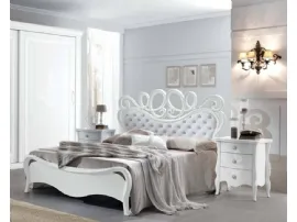 Letto laccato Bianco con testiera lavorata in ecopelle Dafne di Euro Design