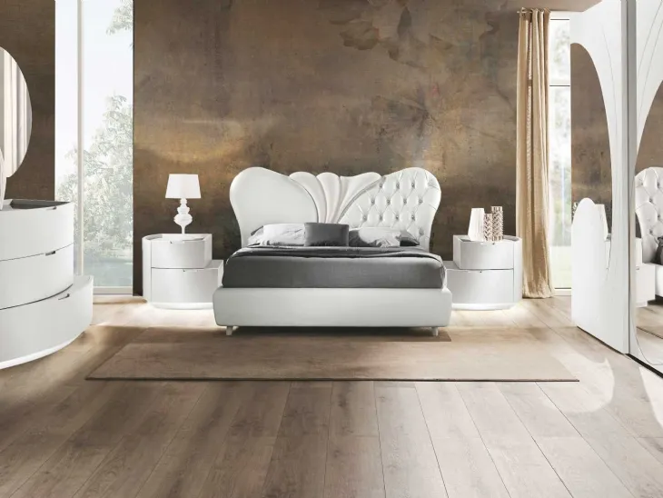 Letto con testiera impreziosita da luminosi cristalli Swarovski Fiocco Bianco di Euro Design