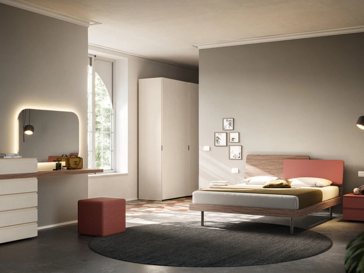 Letto matrimoniale Loli Night 19 in materico Noce e Mattone di Orme