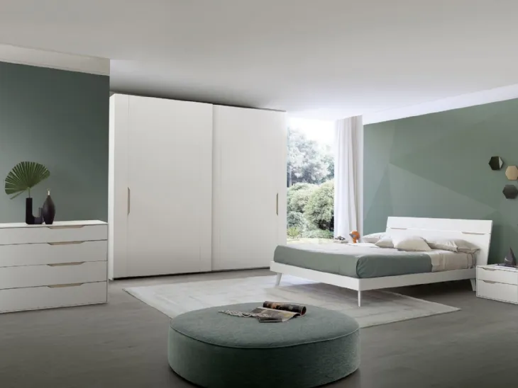 Letto finitura bianco opaco con testiera Time Led di S75