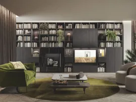 Libreria Live & Logic Systems 05 in rovere carbone e laccato ardesia opaco di Morassutti