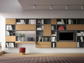 Libreria sospesa Logic Collection 12 in rovere avana elaccato opaco ardesia di Morassutti