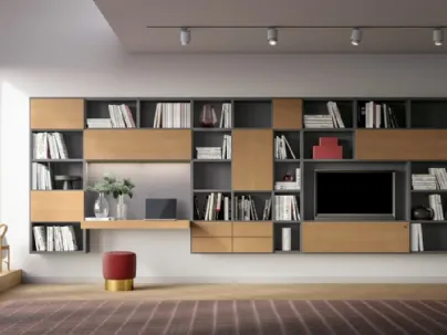 Libreria sospesa Logic Collection 12 in rovere avana elaccato opaco ardesia di Morassutti