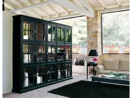 Libreria a muro Valeria in legno laccato con ante in vetro e legno di Tonin Casa