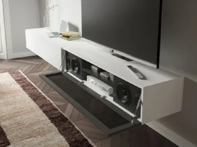 Parete Attrezzata sospesa Live 17 DECOR in laccato opaco bianco e nero e tessuto acustico nero di Morassutti