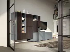 Parete Attrezzata Live 20 FEEL YANG in rovere affumicato e laccato grigio opaco di Morassutti