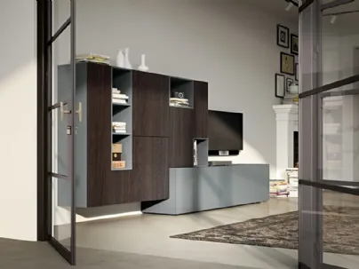 Parete Attrezzata Live 20 FEEL YANG in rovere affumicato e laccato grigio opaco di Morassutti