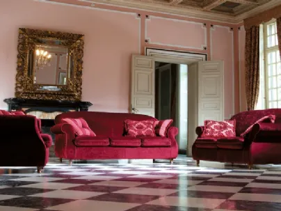 Salotto classico rivestito in velluto rosso Rondò di Pandolfi divani