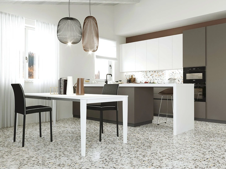 Tavolo allungabile Diapason in vetroceramica bianco Calacatta di Zamagna