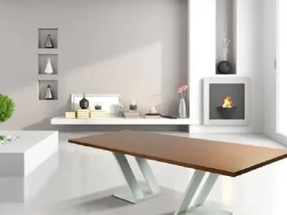 Tavolo Infinity 13 con top in legno e base in metallo di Bamart