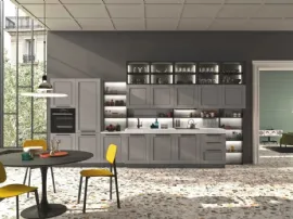 Cucina Moderna lineare in legno laccato platino e top in HPL Cloe 02 di Ar-Tre