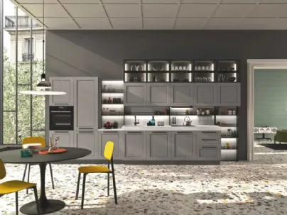 Cucina Moderna lineare in legno laccato platino e top in HPL Cloe 02 di Ar-Tre