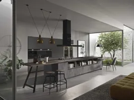 Cucina Moderna lineare in finitura pietra antracite e noce ardesia Fly Evo 06 di Ar-Tre