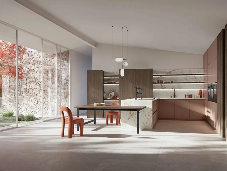 Cucina Moderna con penisola I Naturali 03 in laccato e legno di Ar-Tre