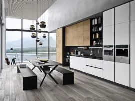 Cucina Moderna lineare in laccato bianco opaco e legno I Naturali di Ar-Tre