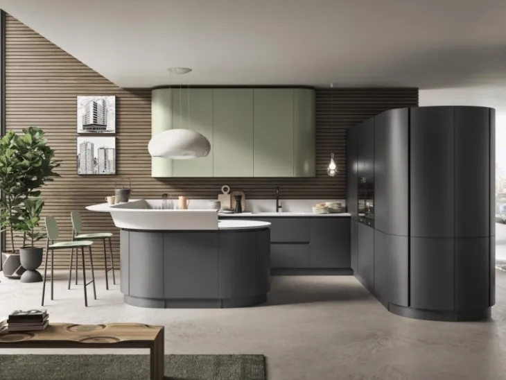 Cucina Moderna con penisola in laccato opaco Miami di Ar-Tre
