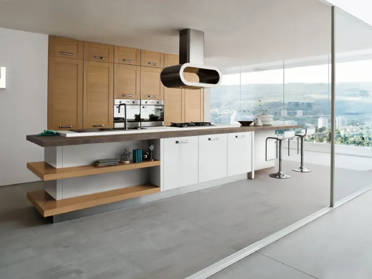 Cucina Moderna lineare in rovere e laccato lucido Sistema Legno di Ar-Tre